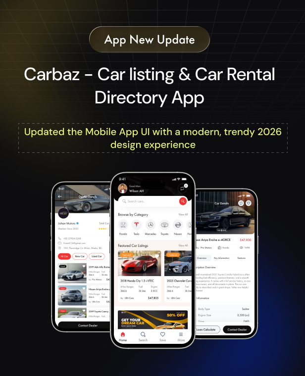 Carbaz - Car listing & Car Rental Directory Flutter App