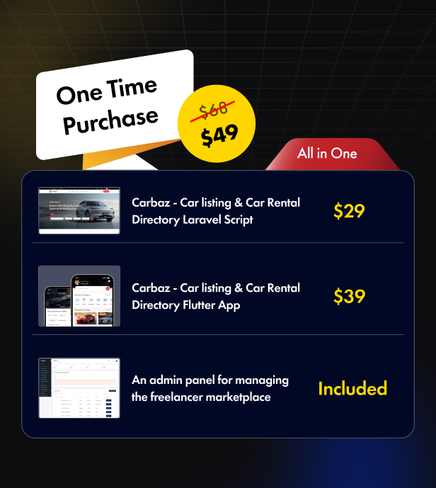 Carbaz - Car listing & Car Rental Directory Laravel Script with Mobile App