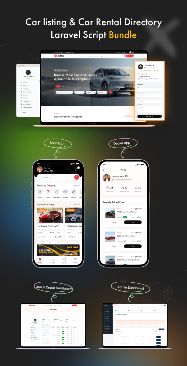 Carbaz - Car listing & Car Rental Directory Laravel Script with Mobile App